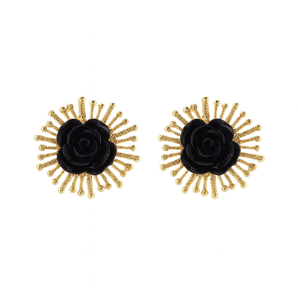 Gold and Black Acrylic Flower Stud Earrings