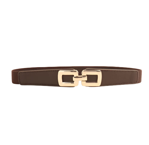 Brown  And Gold Square Buckle Adjustable Elastic Band Women’s Belt