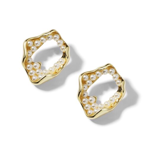 Gold Irregular Shape Pearls Stud Earring