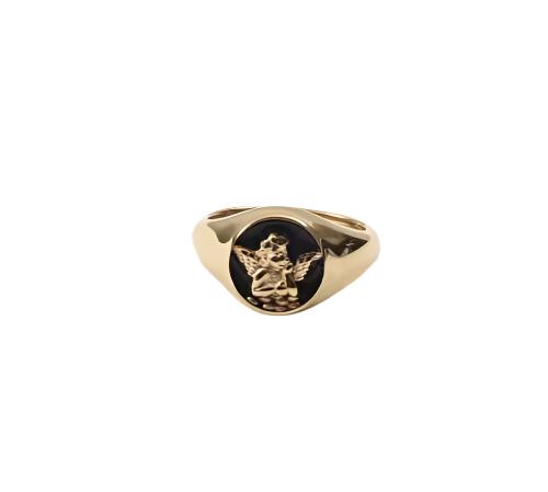 18k Gold Plated 304 Stainless Steel Black Epoxy Angel Ring Size 8