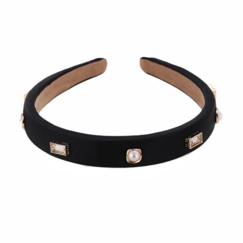 Black Minimalist Pearls And Beads Headband