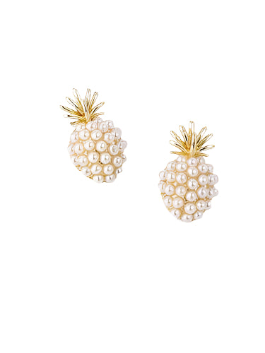 Gold Plated Pineapple With Pearls Stud Earrings