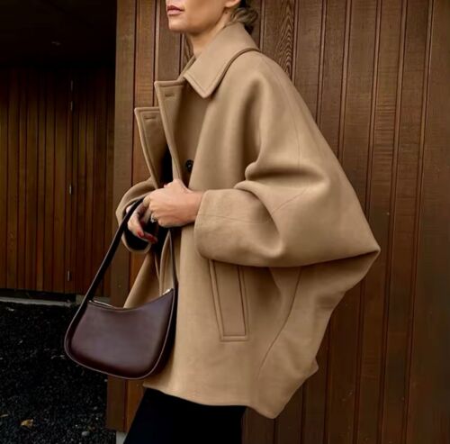 Beige Oversized Long Sleeves Single Breasted Jacket