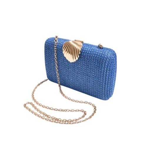 Blue Woven Handmade Shell Clasp Shoulder Clutch/Purse/bag