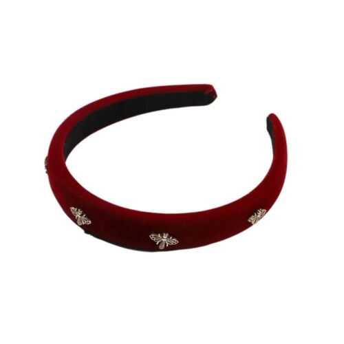 Maroon And Gold Bee Embellishments Velvet Base Headband