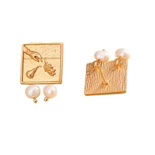 18k Gold Plated Copper Square Pearl Drop Earrings