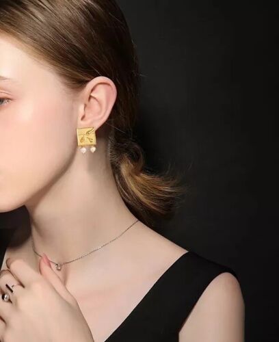 18k Gold Plated Copper Square Pearl Drop Earrings