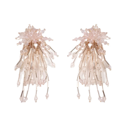 Statement Pink Beaded Tassels Earring