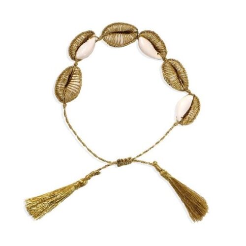 Braided Gold Shells Summer Tassel Bracelet