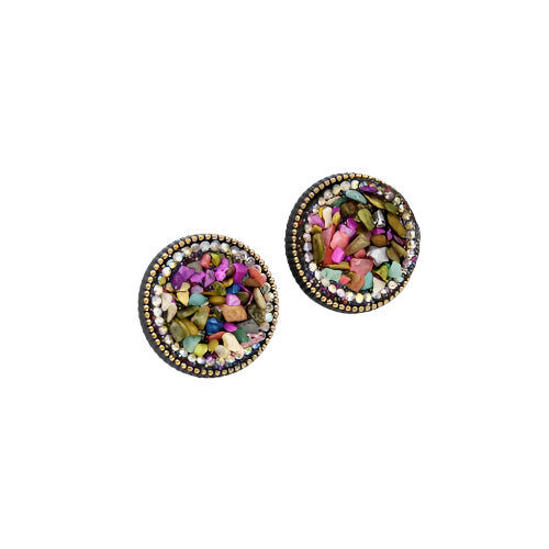 Colourful Round Stones Stud Earring