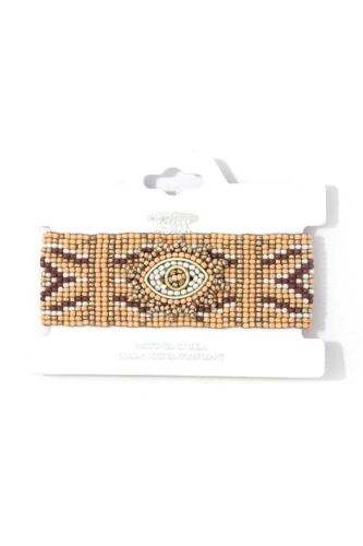 Cream/Beige Evil Eye Beaded Bracelet