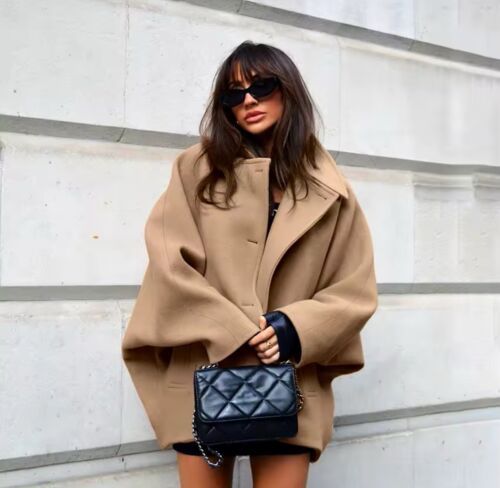Beige Oversized Long Sleeves Single Breasted Jacket