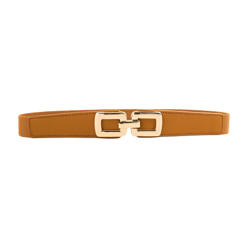 Camel  And Gold Square Buckle Adjustable Elastic Band Women’s Belt