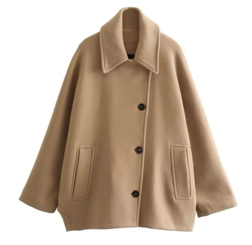 Beige Oversized Long Sleeves Single Breasted Jacket