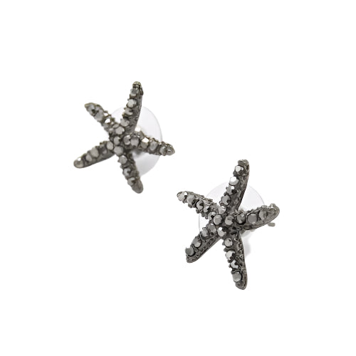 Charcoal Black Shiny Rhinestones Starfish Stud Earrings