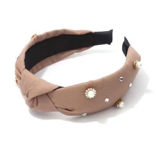 Beige Headband/ Hairband Stud/ pearl knot Headband