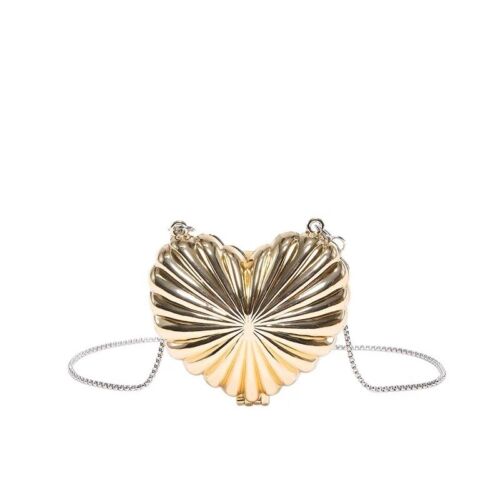 Gold Mini Heart Hard Shell Crossbody Elegant Clutch/Purse/Bag/Coin Purse