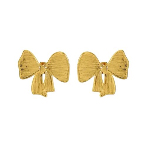 18k Gold Plated Stainless Steel Hammered Statement Bow Stud Earring