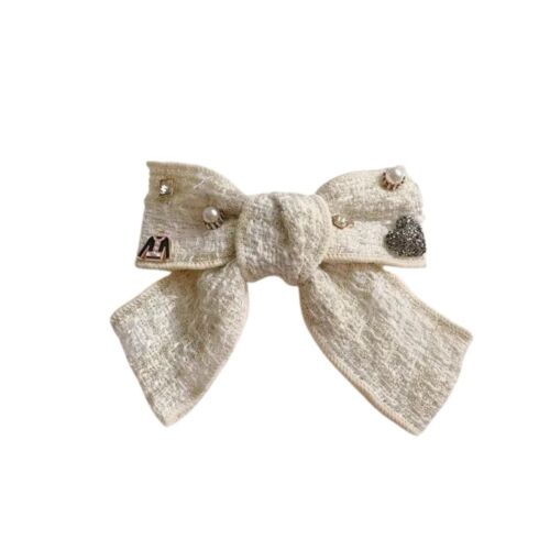 Off White Handmade Tweed With Charms Hair Barrette