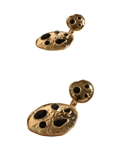 Gold And Black Glass Beaded Drop Earrings