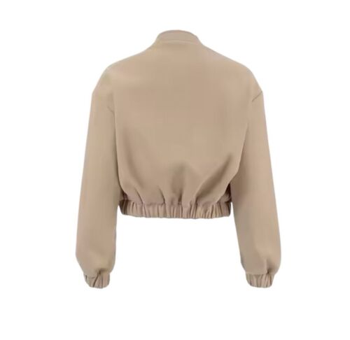 Beige Priest Collar Style Snaps Bomber Jacket