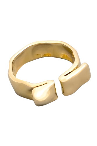 Gold Plated Hammered Style Geometric Adjustable Ring Size 7