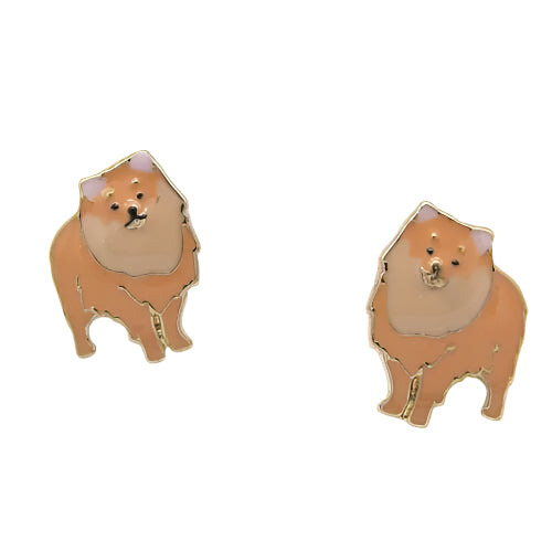 Gold And Enamel Pomeranian Dog Stud Earring