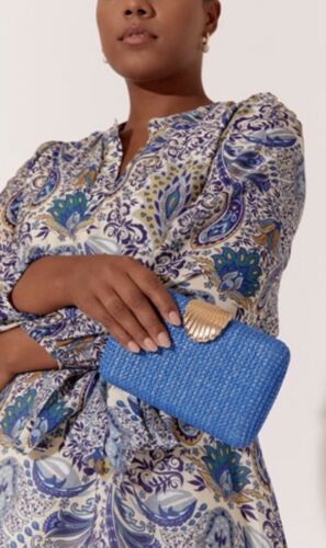 Blue Woven Handmade Shell Clasp Shoulder Clutch/Purse/bag