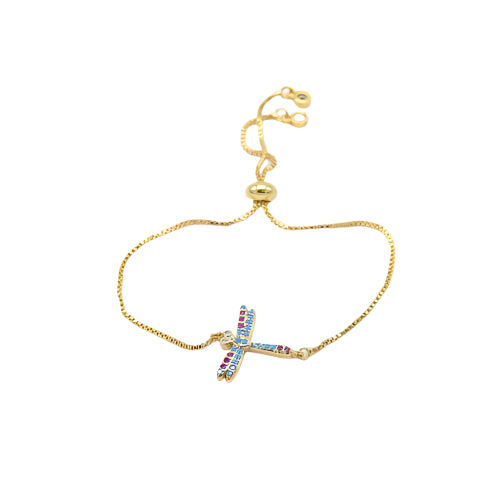 Gold Dragonfly With Colorful Cubic Zircon Adjustable Bracelet