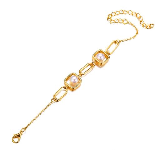 Gold Geometric Square Pearls Chains Gold Bracelet