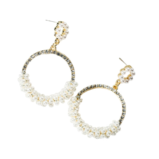 White And Gold PearlsRound Drop Earring