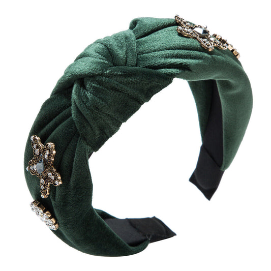Dark Green Diamond Studded Knot Headband