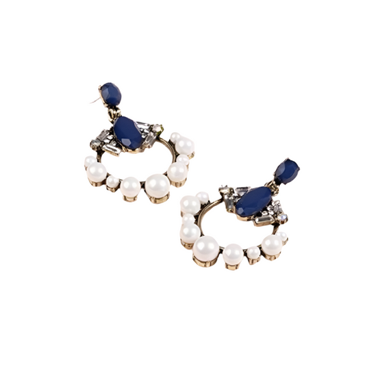 Elegant Pearl And Blue Cubic Zirconia Round Drop Earrings