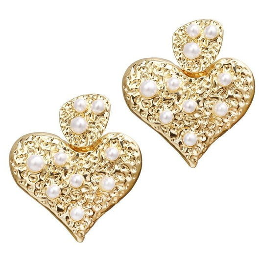 Gold Heart and pearls Drop Earring