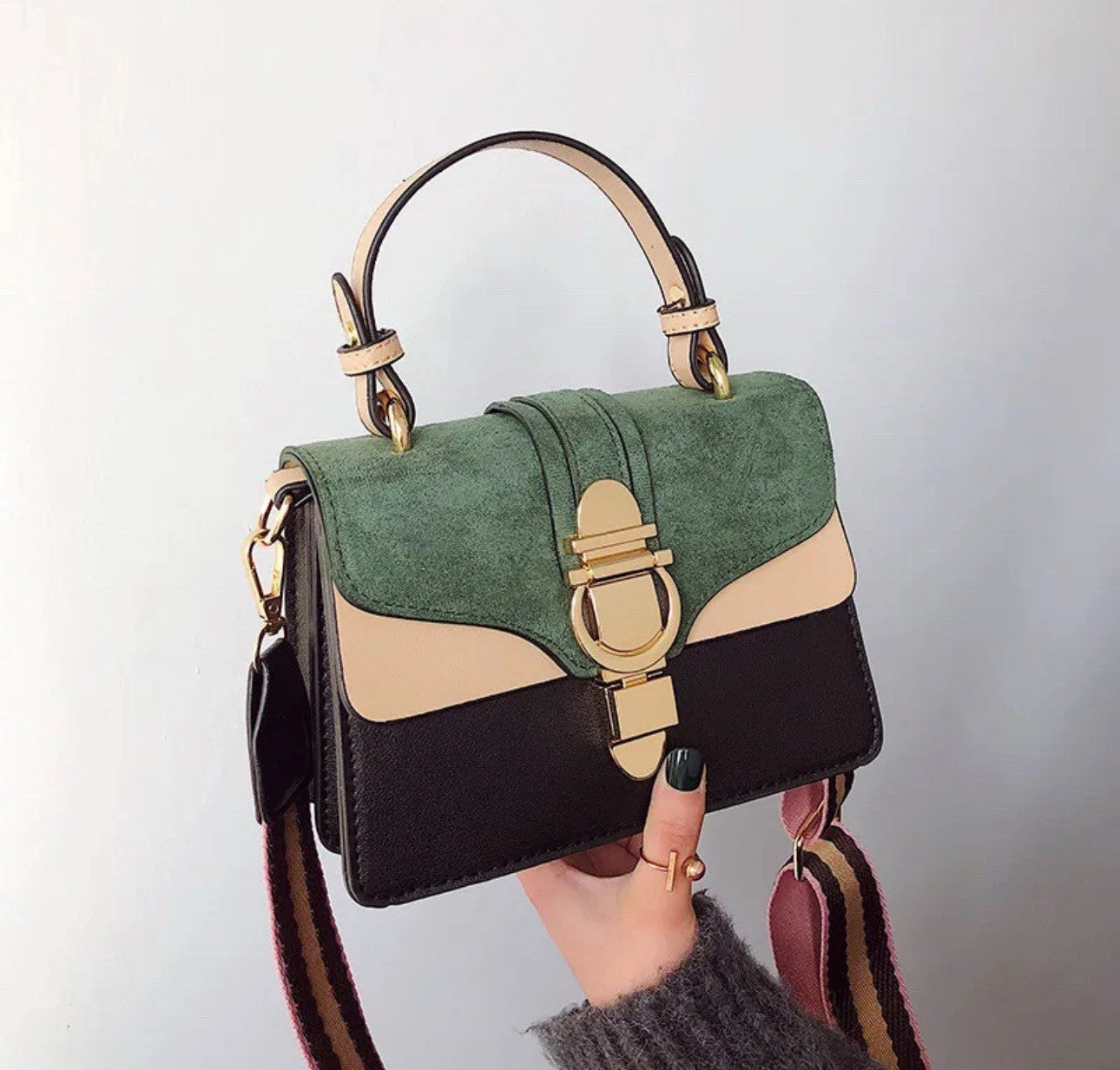 Green Black And Beige Faux Leather Crossbody/ Purse Handbag3