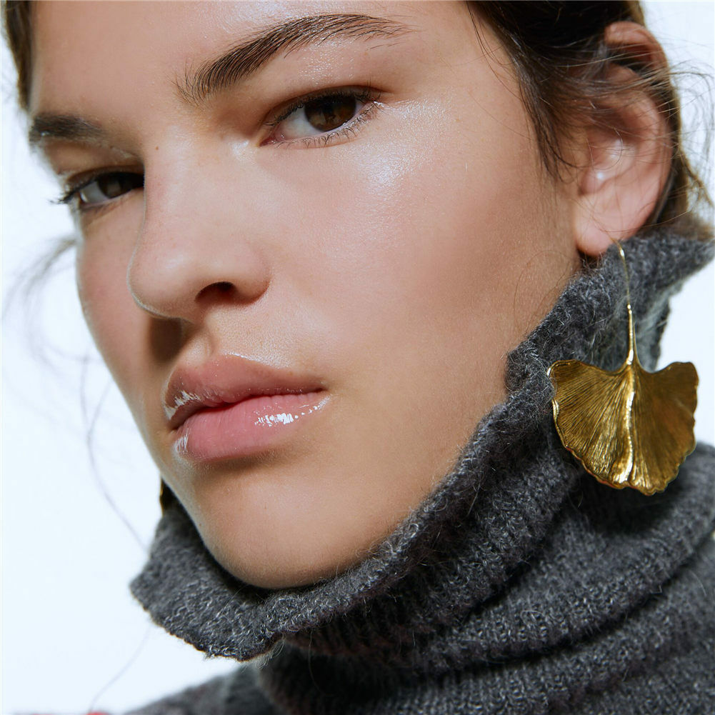 Gold Leaf Drop Hook Earring