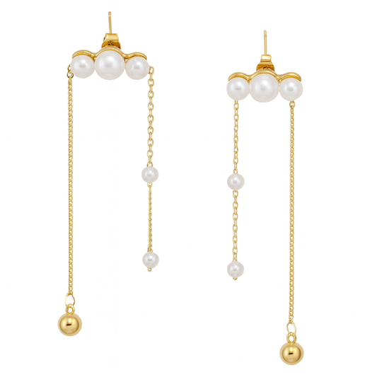 Gold Pearls Double Sided Chain Drop Earrings