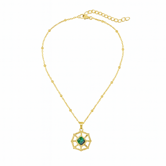 Gold Plated Stainless Steel Green Malachite Stone Pendant Necklace