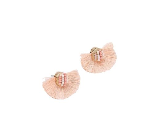 Pink Fringed Fan Stud Earring