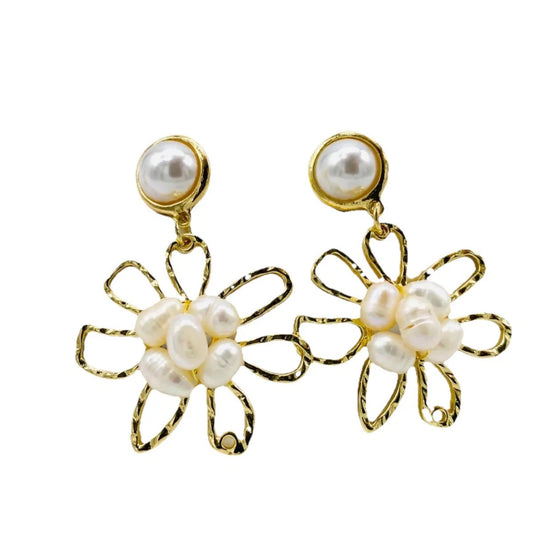 Pearls Stud And Cluster Floral Drop Earring