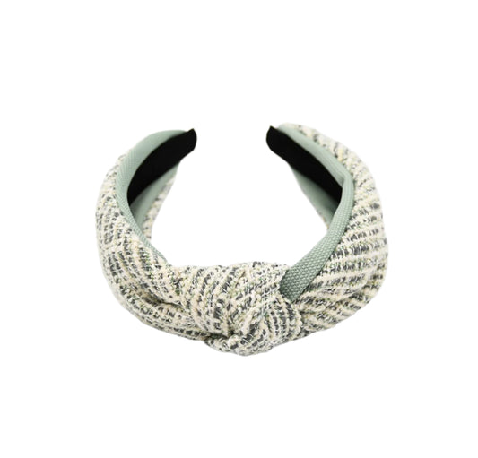 Mint Green And White Tweed Knitted Headband