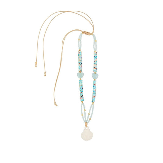 Baby Blue Handmade Beaded Shell Pendant Adjustable Necklace