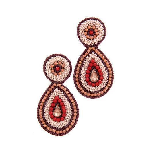 Pink Oval Beaded Drop Earring