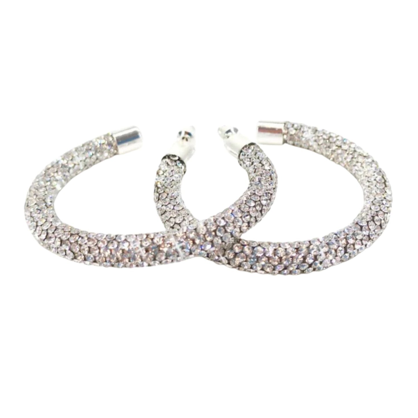 Silver Rhinestones Hoop Drop Earring