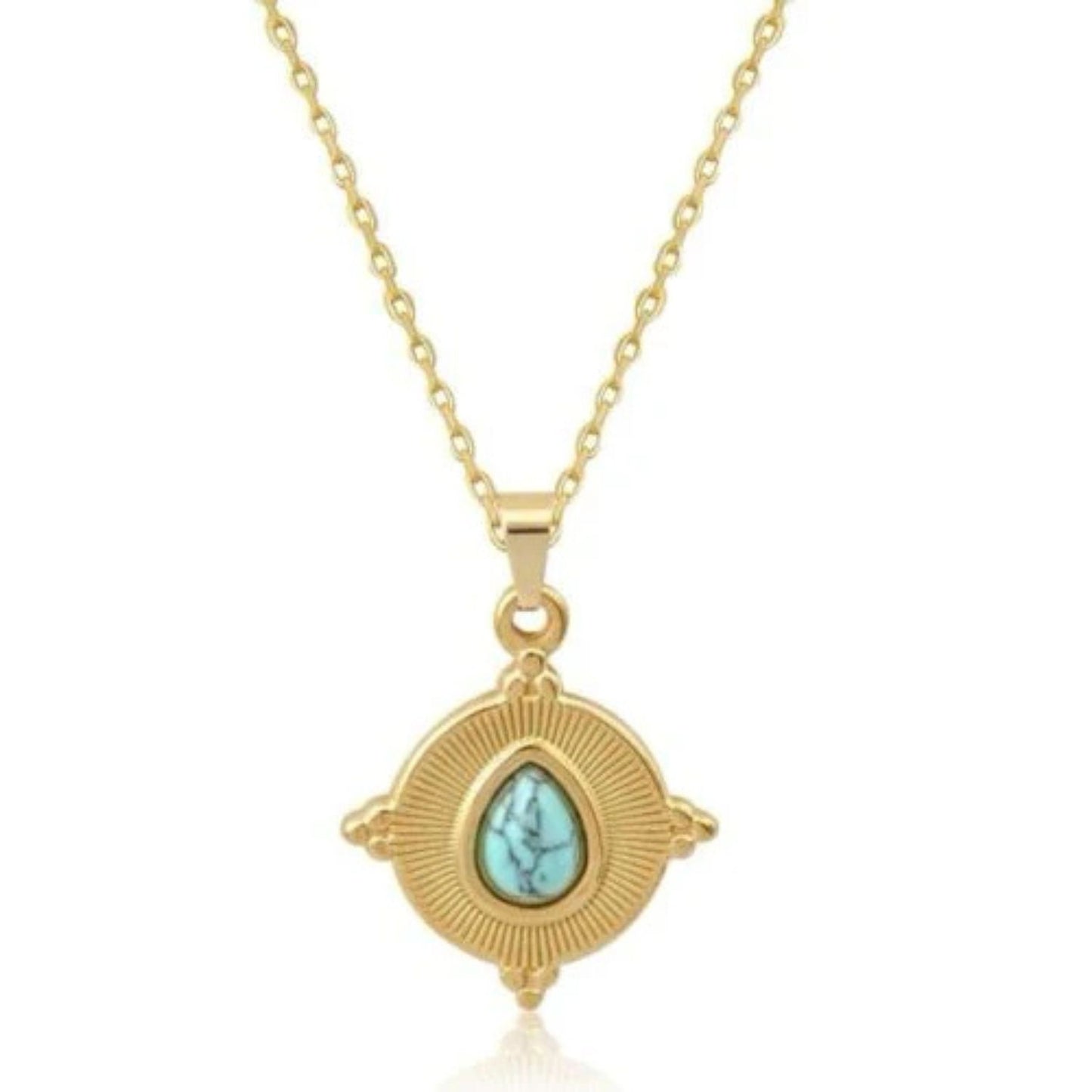 Gold Plated 304 Stainless Steel Turquoise Stone Pendant Necklace
