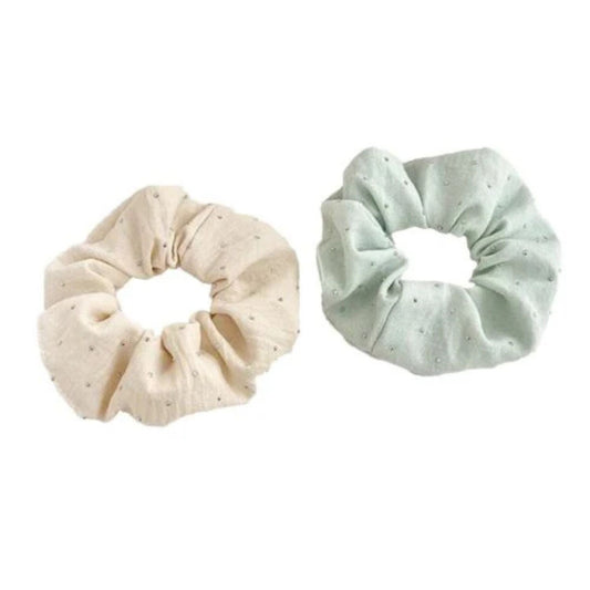 Off White And Pastel Blue Hair Scrunchies Set