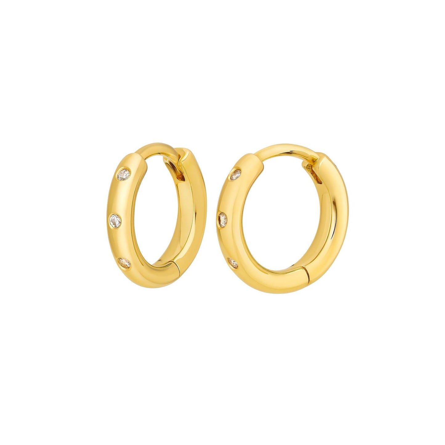 Gold Mini Hoop With Rhinestones Inlay Earrings