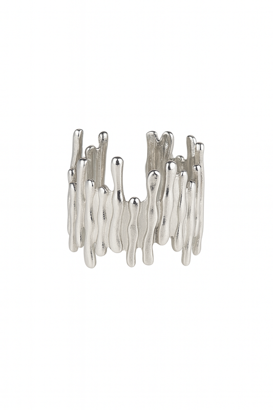 Silver Titanium Steel Geometric Style Adjustable Chunky Ring