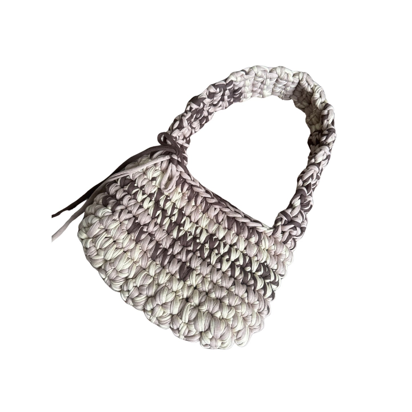 Beige And Brown Egyptian Cotton Crochet Handmade Shoulder Bag