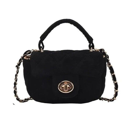 Black Mini Soft Suede Quilted Crossbody Elegant Clutch/Purse/Bag